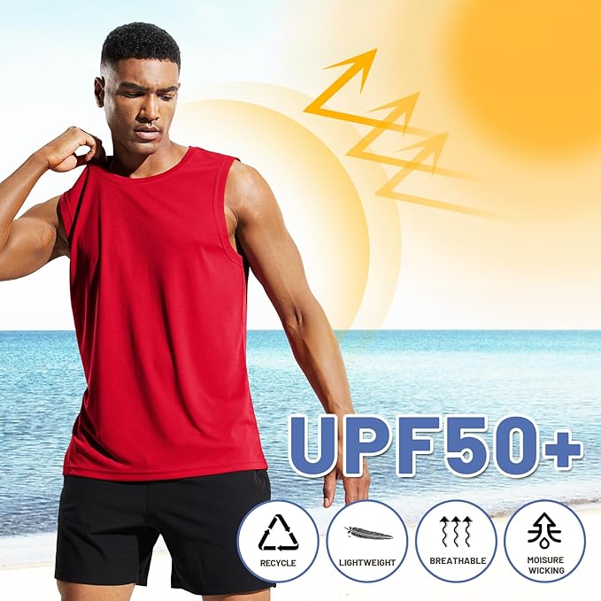 MIER Men's Workout Tank Tops UPF 50+ Swim Shirts Quick Dry Running Sleeveless UV Protection Muscle Tees