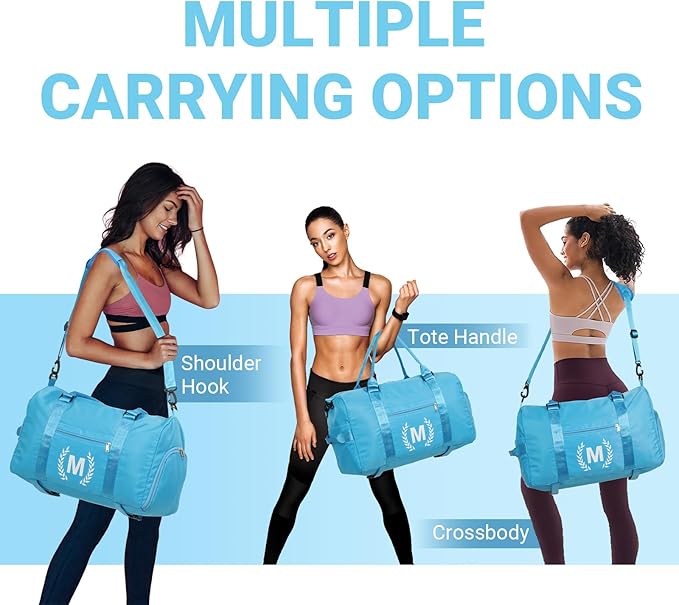 Gym Bag for Women, Personalized Duffle Bag with Shoe Compartment, Sports Bag for Yoga & Dance with Wet Pocket and Mat Strap(AquaBlue,U)