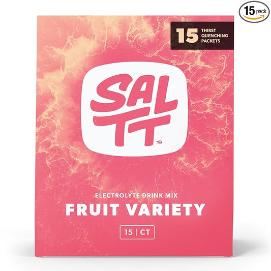 SALTT Electrolytes Powder Packets, Fruit Variety Pack (15 Packets) - Magnesium, Potassium, Sodium, Trace Minerals - Vegan & Gluten Free - Travel Essentials - Made in USA