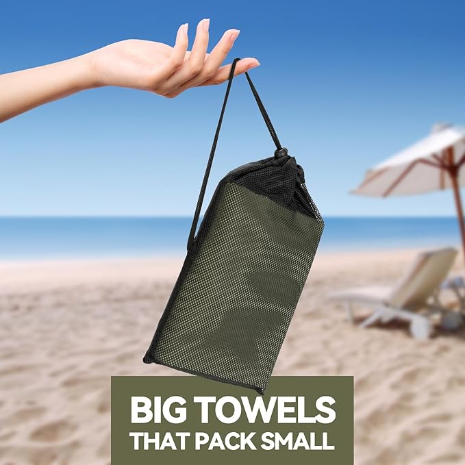 Microfiber Beach Towel-Perfect for Travel, Sports, Camping, Swimming, Yoga, Gym- Quick Dry, Sand Free, Compact, Lightweight, Absorbent (Army Green, Small(101x50cm, 40x20”))