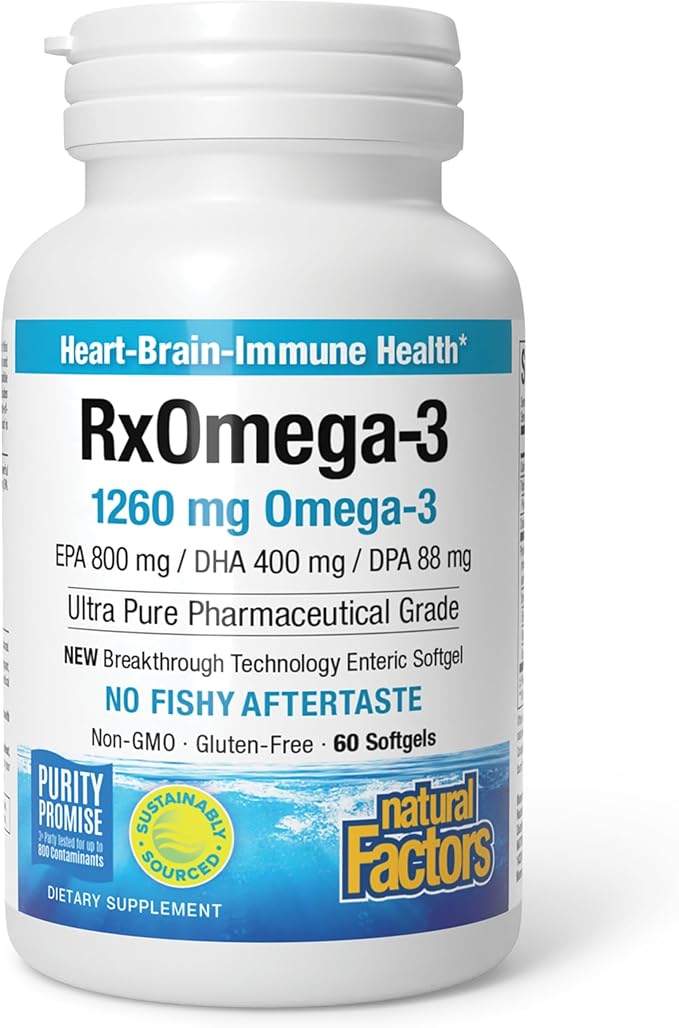 Natural Factors RxOmega-3, Natural Support for Heart Health with DHA and EPA, Daily Dietary Supplement, 60 Softgels