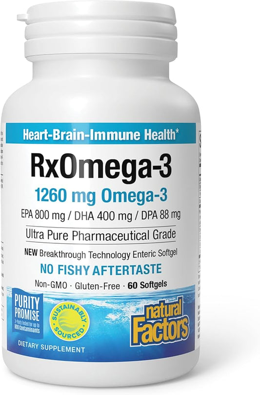Natural Factors RxOmega-3, Natural Support for Heart Health with DHA and EPA, Daily Dietary Supplement, 60 Softgels