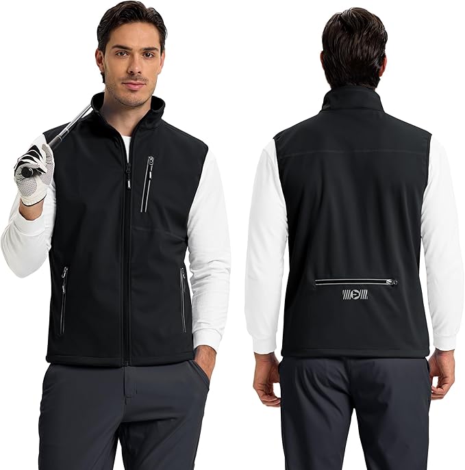 Outdoor Ventures Men's Windproof Softshell Vest Outerwear Lightweight Sleeveless Jacket for Running Golf Hiking Travel