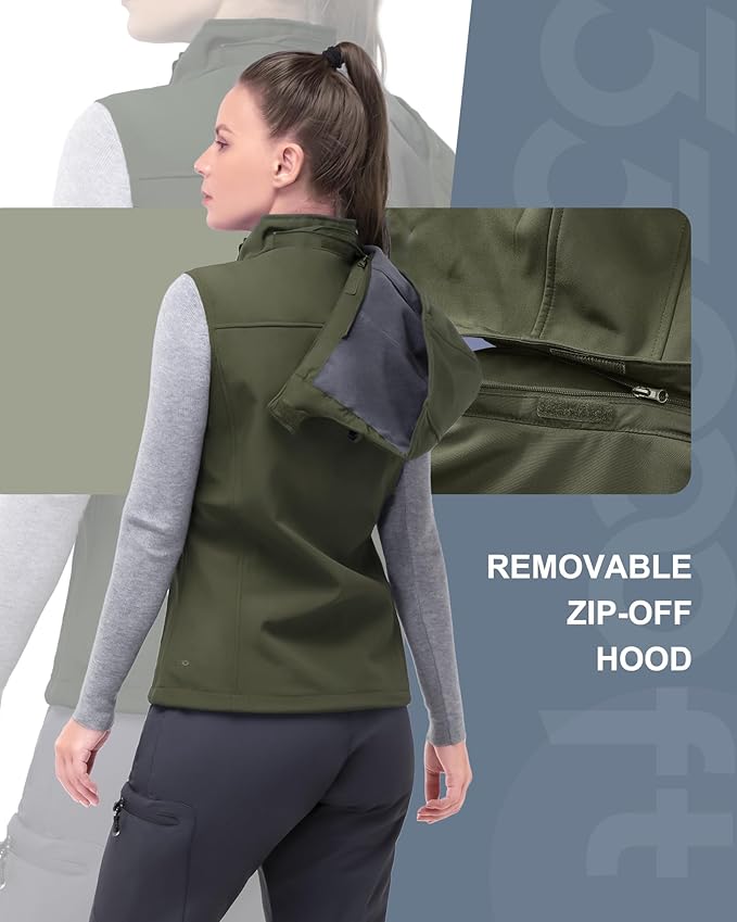 33,000ft Women's Hooded Lightweight Softshell Vest Fleece Lined Windproof Zip Up Sleeveless Jacket for Hiking Golf Running