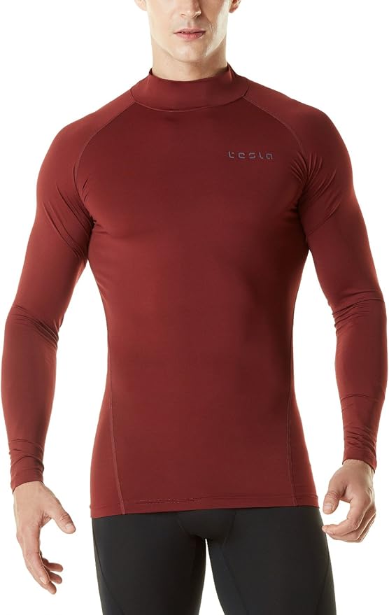 TSLA Men's Thermal Long Sleeve Compression Shirts, Mock/Turtleneck Winter Sports Running Base Layer Top