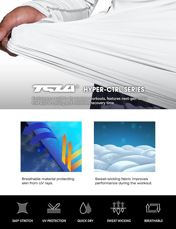 TSLA Men's UPF 50+ Compression Shirts, Cool Dry Long Sleeve Athletic Tops, Sports Baselayer Workout Shirt