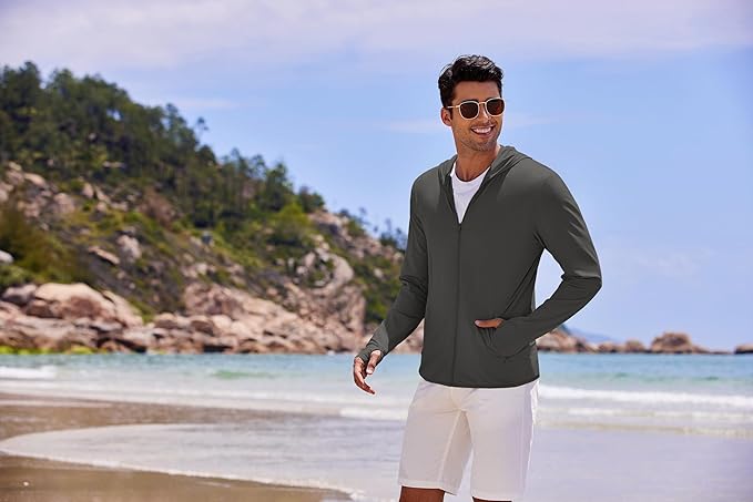 COOFANDY Men Full Zip UPF 50 Sun Protection Hoodie Jacket Long Sleeve Lightweight Breathable UV Shirts with Pockets