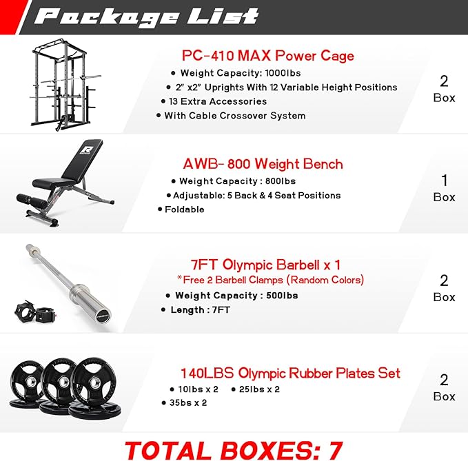 RitFit Power Cage with Optional LAT PullDown/Cable Crossover, 1000LB Squat Rack for Home & Garage Gym, with Weight Storage Rack and More Training Attachments, ASTM-Certified
