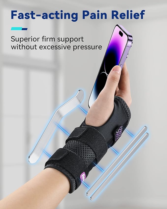 Carpal Tunnel Wrist Brace Night Support with 3 Metal Splints for Sleeping and Soft Thumb Opening, Adjustable Wrist Support Hand Brace for Tendonitis Arthritis Sprains, 1 Unit, Left Hand