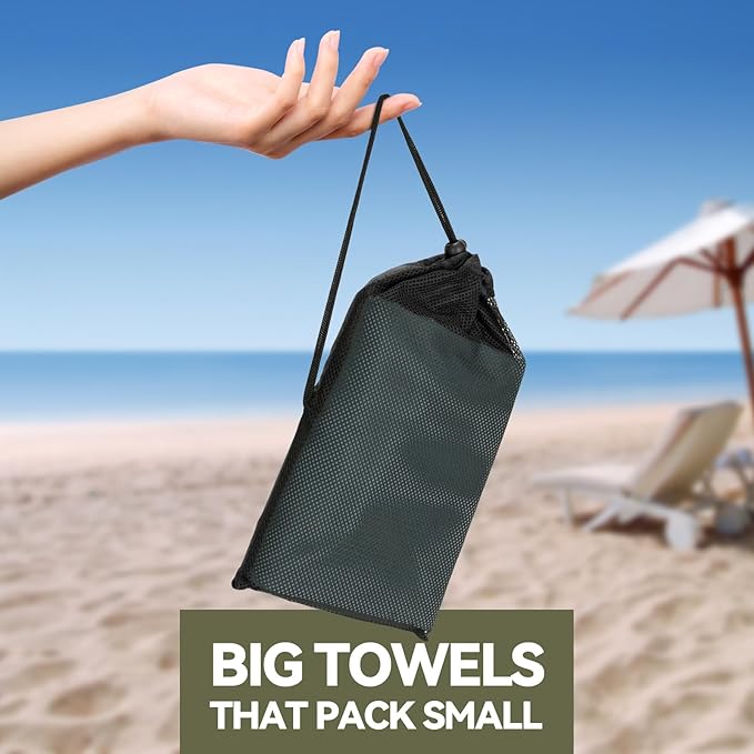 Microfiber Beach Towel-Perfect for Travel, Sports, Camping, Swimming, Yoga, Gym- Quick Dry, Sand Free, Compact, Lightweight, Absorbent (Grey,Large(160x90cm, 63x35”))