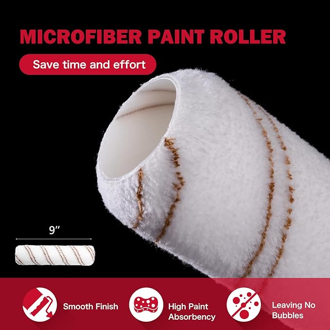 Mister Rui 20-Piece Paint Roller Kit with Non-Slip Tray, Microfiber Roller Covers, Brushes, Drop Cloth, and More for DIY & Professional Painting Projects - Complete Set for Home Improvement