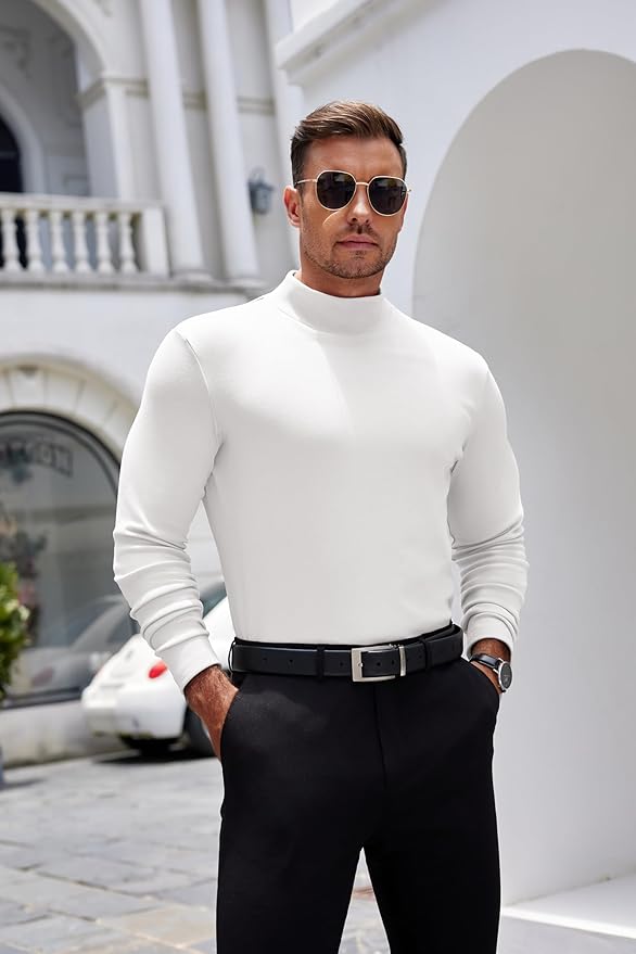 COOFANDY Mens Mock Turtleneck Long Sleeve Shirts Basic Thermal Turtle Neck Undershirt Lightweight Pullover Sweaters Top