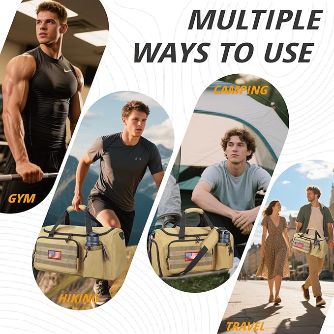 Tactical Gym Bag for Men, 40L Large Capacity Duffle Bags with Shoes Compartment, Sports Bag with wet compartment, Multi-functional Weekend Bags Suitable for Travel, Camping,hiking