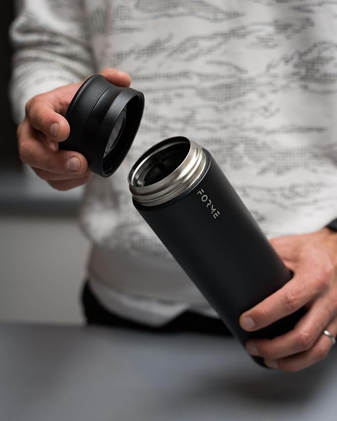 FORME - Shaker, 700ml Stainless Steel Protein Shaker, Double Walled Vacuum Insulated, Cold and Hot Drinks, Silent & Leak Proof, Fits Most Cup Holders (Charcoal)