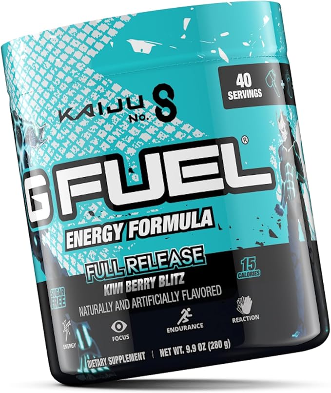 G Fuel Full Release Energy Drink Powder, Pre Workout Caffeine Mix for Gaming, Sugar Free Focus Amino, Vitamin + Antioxidants, 9.9oz (Kiwi Berry Watermelon, 40 Servings)