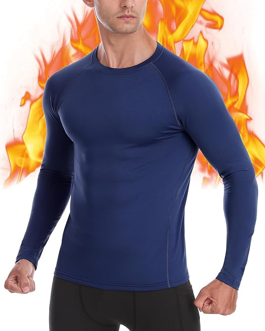 Mens Thermal Compression Shirts, Warm Long Sleeve Fleece Lined Tops Athletic Base Layer for Running Cold Weather