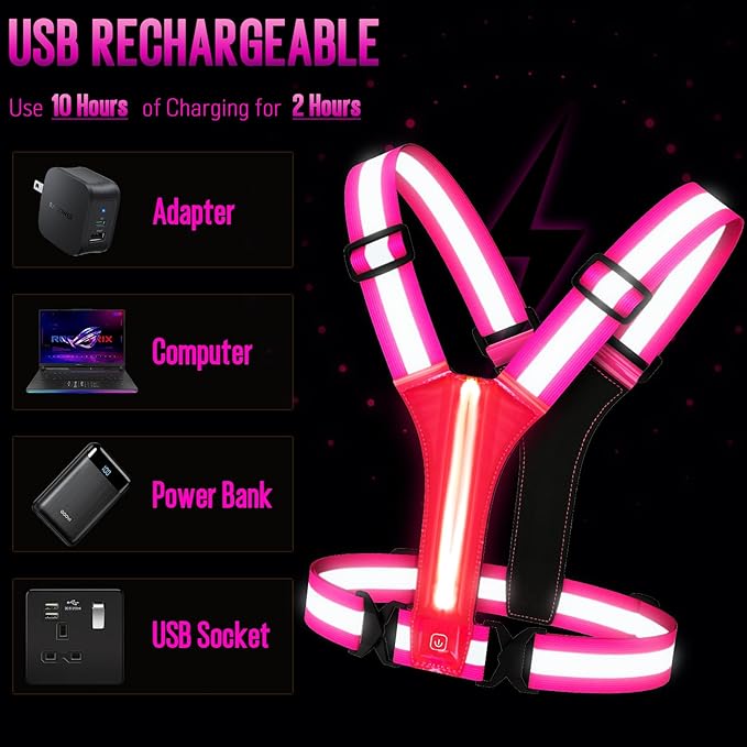 LED Reflective Vest Running Gear, Light Up Running Vest Rechargeable, Safety Night Running Gear for Walking Running Cycling