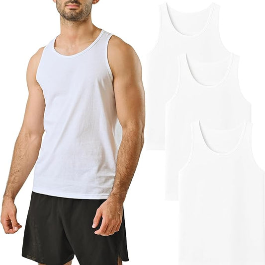 POFF Men’s Tank Top 3-Pack – Sleeveless Shirts for Gym & Workout, 100% Cotton Muscle Fit, Breathable Athletic Wear