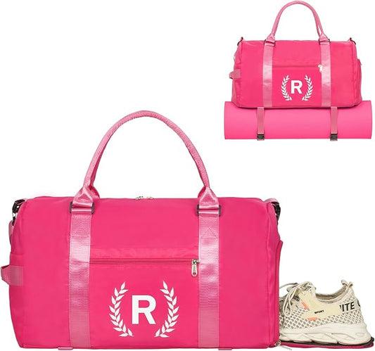 Gym Bag for Women, Personalized Duffle Bag with Shoe Compartment, Sports Bag for Yoga & Dance with Wet Pocket and Mat Strap(HotPink,R)