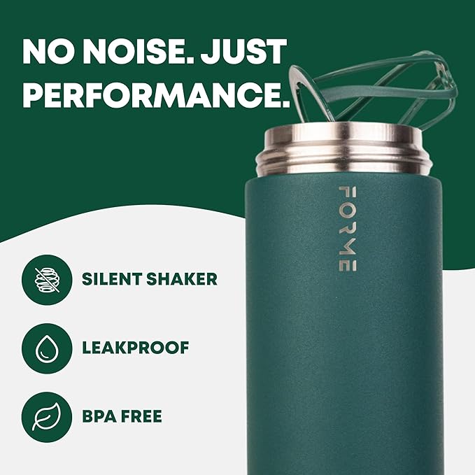 FORME - OG Classic Shaker, 500ml + 35g Stainless Steel Protein Shaker, Double Walled Vacuum Insulated, Cold and Hot Drinks, Silent & Leak Proof, Fits Most Cup Holders (Jungle)