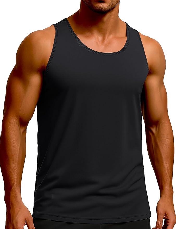 KEFITEVD Men's Workout Tank Tops Sleeveless Quick Dry UPF 80+ Summer Sun Shirts for Running Swim Gym Beach
