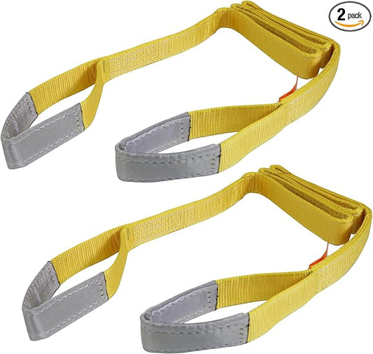 Leyso 2 Packs 2" x 12' Lifting Sling Straps, Multifunctional Heavy Duty Lift Sling Web Town Strap with 2 Reinforced Loops and Wear Guard End (Yellow)