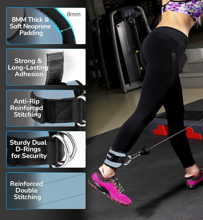 Ankle Strap for Cable Exercise Machines, Work Out Cuff Attachment Ankle Resistance Bands, Cable Kick Back Straps for Gym, Glute Workouts, Kickbacks, Leg Extensions, Hip Abductors, Booty Workouts