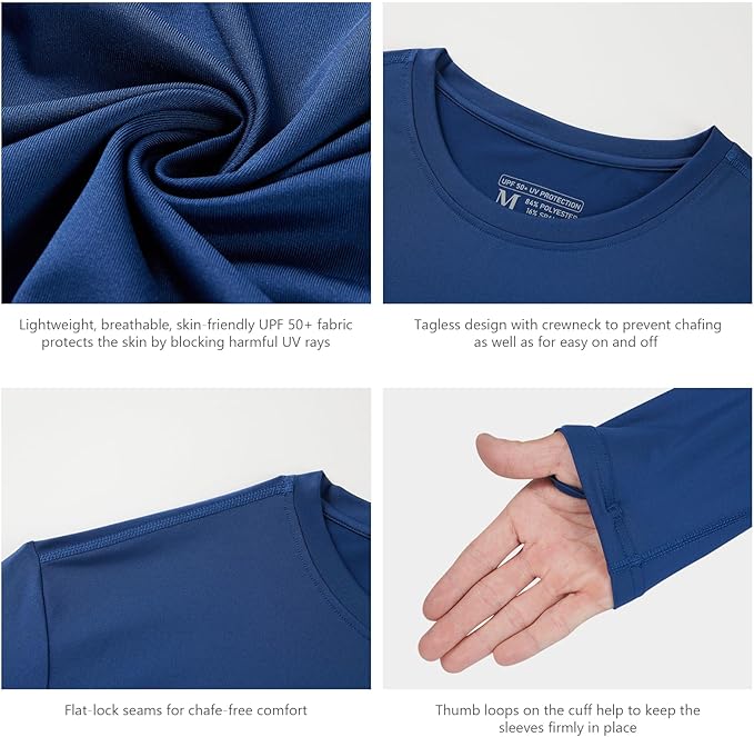 Men’s UPF 50+ Long Sleeve Performance T-Shirts Permanent UV Protective Quick Dry for Everyday Hiking Fishing Beach