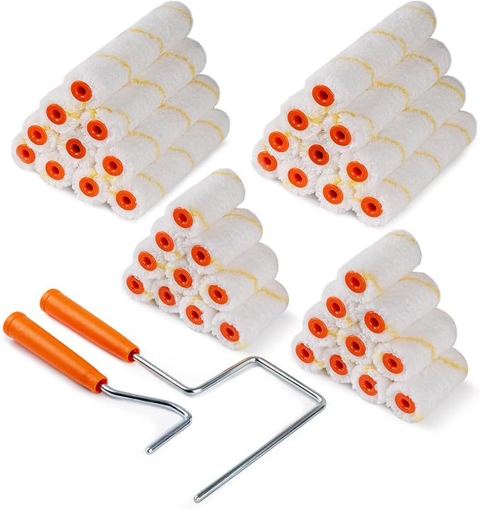 Microfiber Paint Roller, 40 Pack 2 Inch and 6 Inch Small Paint Roller Covers, Mini Paint Rollers for House Painting with Paint Roller Frame, Wall Painting Tool