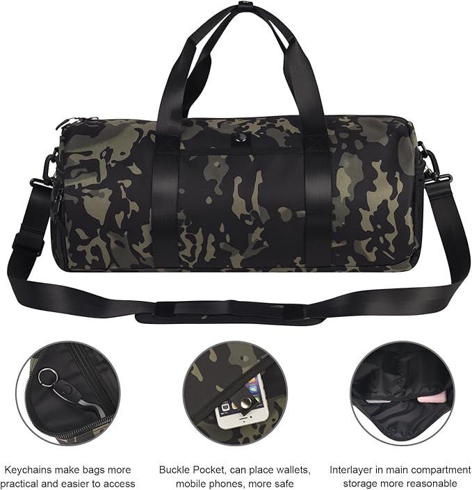 ArcEnCiel Medium Tactical Duffle Bag Men Gym Pack Molle Shoulder Bags Shoes Storage Sports Handbag with Patch(Black Camo)