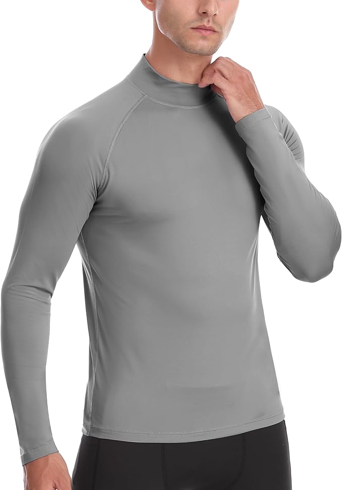Men's Thermal Compression Shirts, Long Sleeve Fleece Lined Turtleneck Undershirt, Cold Weather Ski Base Layer Tops