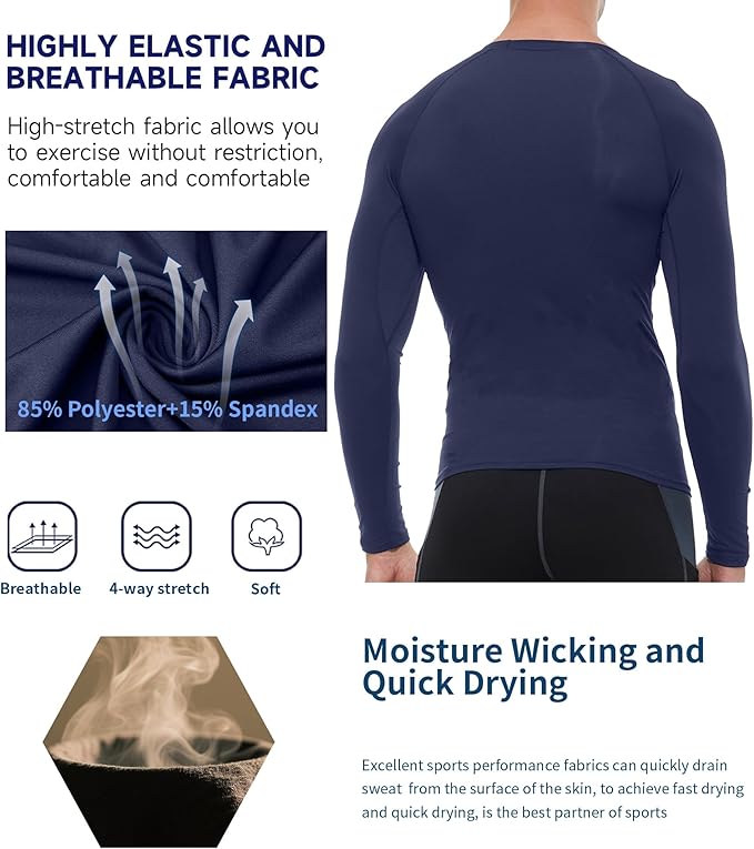 Compression Shirt Men Long Sleeve Quick Dry T-Shirt Athletic Workout Base Layer Running Sports Gym Undershirts