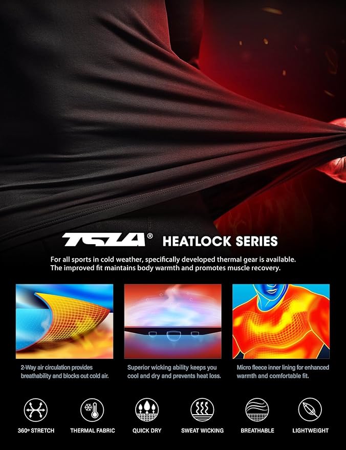 TSLA Men's Thermal Long Sleeve Compression Shirts, Mock/Turtleneck Winter Sports Running Base Layer Top
