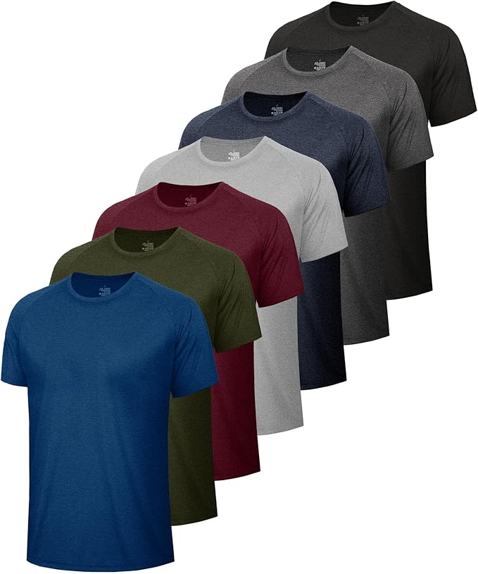 5 Pack Workout Shirts for Men-Quick Dry Black Gym Moisture Wicking Short Sleeve T-Shirts for Running Athletic Casual