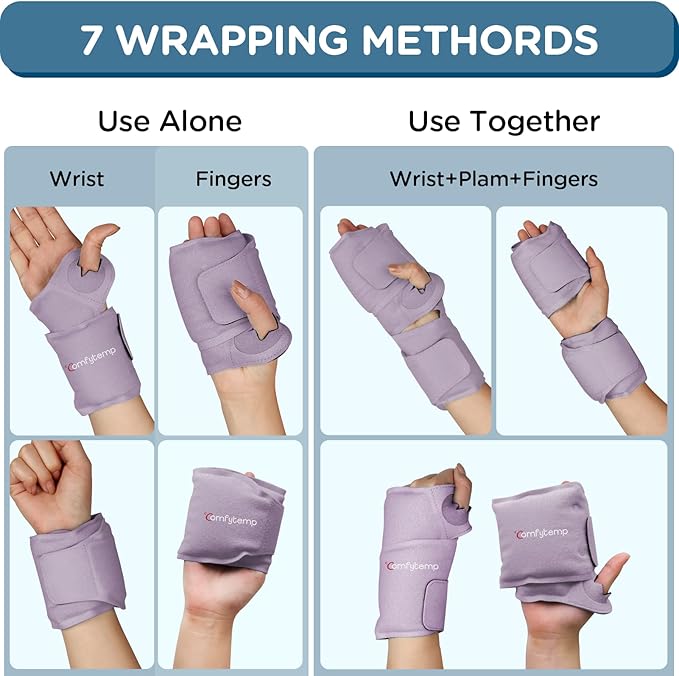 Comfytemp Wrist Ice Pack Wrap for Carpal Tunnel Relief, 2 Gel Packs, Hot Cold Compression Brace for Hand Injuries Reusable, Tendonitis, Men Women Surgery Gift (Purple)