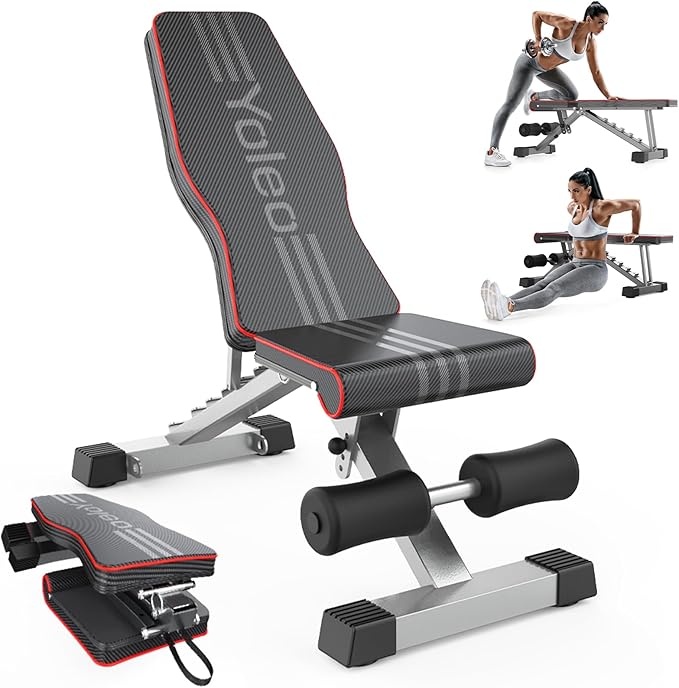 Yoleo Adjustable Weight Bench for Full Body Workout, Foldable Bench Press Bench of Home Gym Strength Training, Incline Decline Flat Utility Workout Bench with Quick Folding & Fast Adjustment
