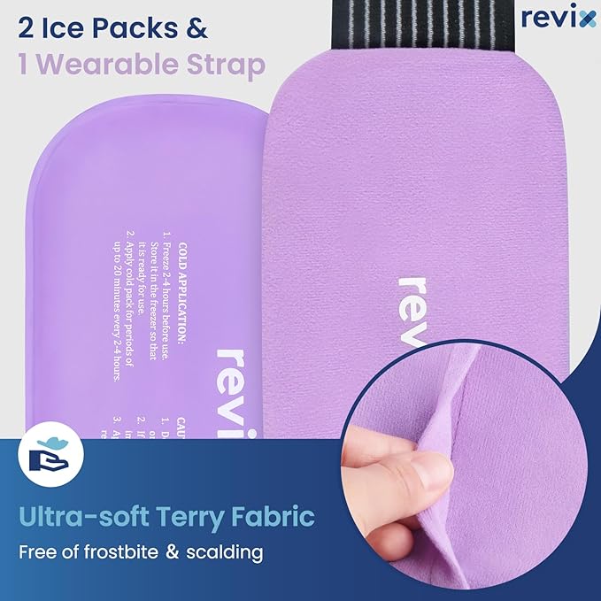 REVIX 2-Pack Gel Ice Packs Reusable with Soft Cover, 10"x 5" Multi-Use Cold Packs for Injuries, Hot Cold Gel Packs for Elbow, Neck, Back, Shoulders, Ankles, Purple