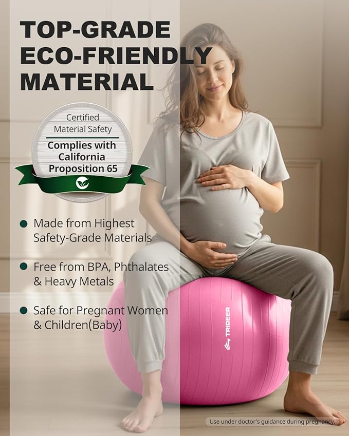 Trideer Extra Thick Yoga Ball Exercise Ball, 5 Sizes Gym Ball, Heavy Duty Ball Chair for Balance, Stability, Pregnancy, Quick Pump Included