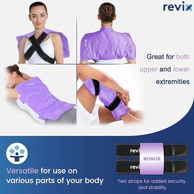 REVIX Extra-Large Back Ice Pack, Reusable Gel Cold Compress Wrap for Full Back Relief, Ideal for Muscle Pain, Tiredness, Recovery, and Sore Muscles – Adjustable Straps, Purple