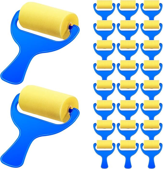 Tenceur 30 Pcs 3" Foam Paint Brushes for Kids Foam Paint Roller Small Sponge Roller with Blue Handle for Young Artists, Reusable & Washable Early Educational Supply for Crafts, Graffiti, DIY Art