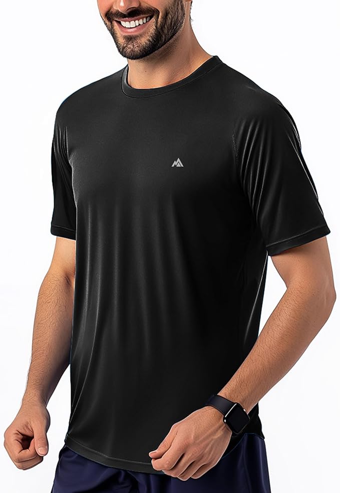 Instant Cooling Quick Dry Workout T-Shirt Men Coolmax Moisture Wicking Performance Crew Neck Running Comfort Tee