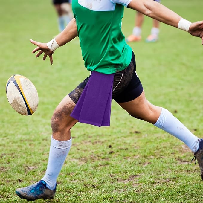 Shimeyao 2 Pcs Cotton Sports Football Towel with Closure Pitching Football Sweat Towel for Sports Gym Men Women Accessories (Purple,Classic)