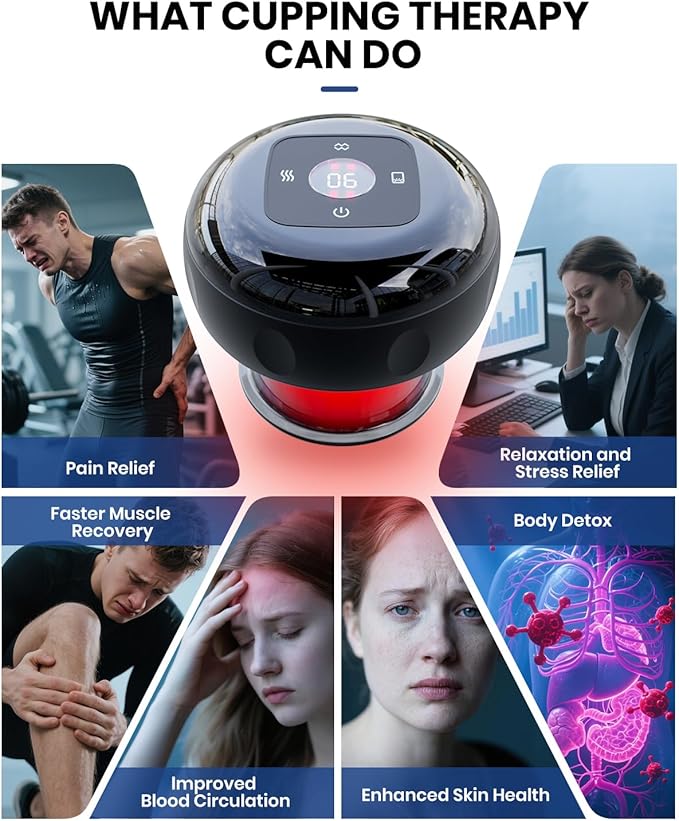 2 Pack 5-in-1 Electric Cupping Kit for Massage Therapy with Red Light Therapy - 24 Levels of Adjustable Suction & Heat, Portable Cupping Therapy Set for Back Pain Relief & Neck Muscle Soreness