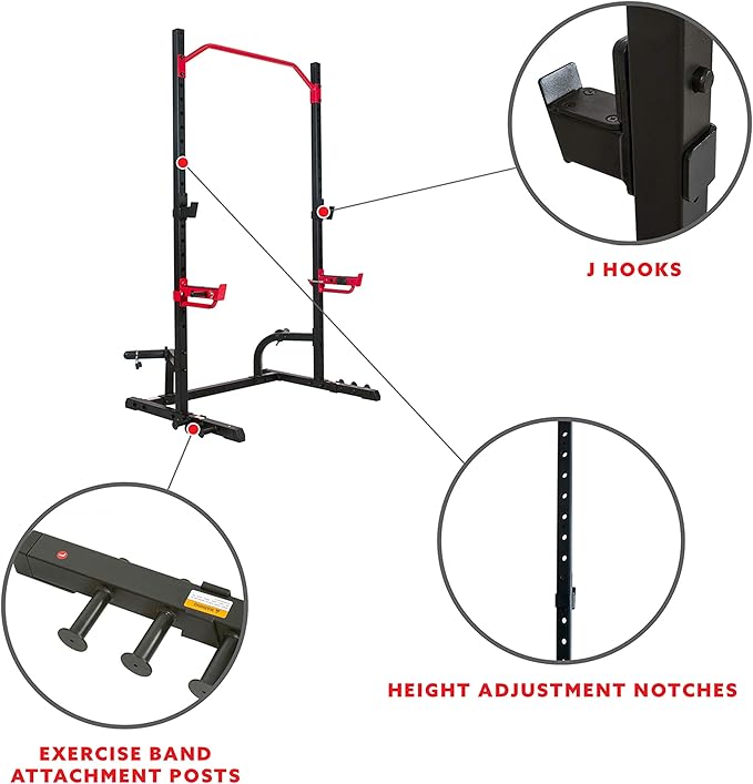 Sunny Health & Fitness Multifunctional Strength Training Home Gym – Complete Workout Equipment with Training Attachments, Optional Squat Stand, Power Rack Cage, Adjustable Incline Bench