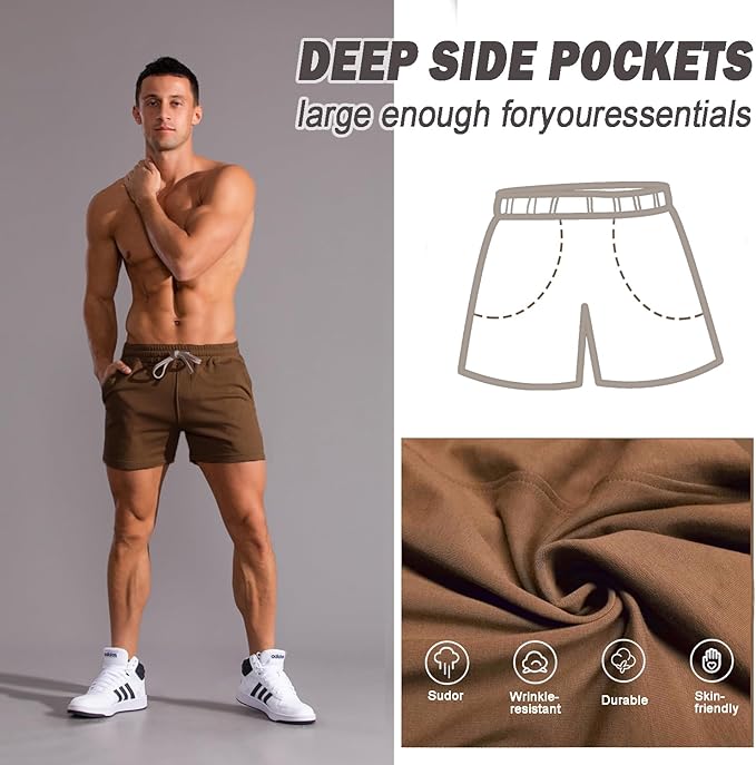 Mens 5 Inch/7 Inch Cotton Shorts Mens Sweat Athletic Shorts for Men Gym Worket Shorts with Pockets