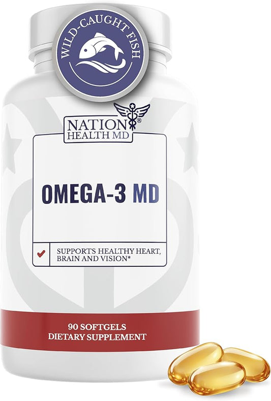 Omega-3 MD Fish Oil - Omega 3 Supplement for Women & Men - Wild-Caught & Burpless Fish Oil 3600 mg - with Omega3 Fatty Acid EPA 1300 mg + DHA 860 mg - 90 Softgels