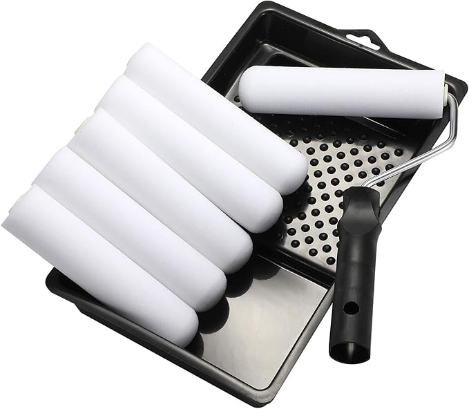 Foam Paint Roller Set with 6-Inch High-Density Foam Mini Roller Cover Refills, Roller Frame and Tray, Bathtub Refinishing Roller Kit, Wall Tile Paint Roller, Pack of 8