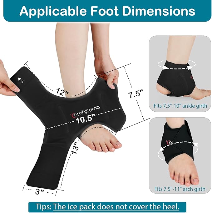 Comfytemp Ankle Ice Pack Wrap for Swelling, Plantar Fasciitis, Foot Pain Relief, Gel Packs for Injury Reusable, Hot Cold Compress for Achilles Tendonitis, Heel Spur, Sprain, Swelling, 2 Packs (Black)