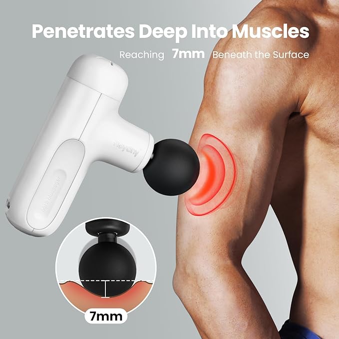 Super Mini Massage Gun Deep Tissue with 5 Speeds, Small Travel Size Percussion Muscle Massager for Pain Relief with 4 Attachments, Handheld Portable Massager Gun for Man & Women, White