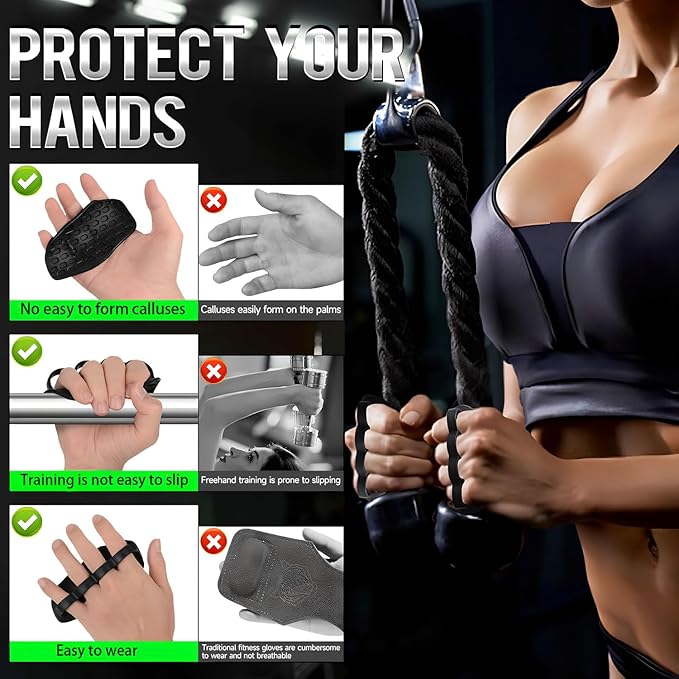 Workout Gloves for Men and Women,Anti-Slip Workout Grips,Rubber Gym Grips Pads for Palm Protection with Storage Box（Black）